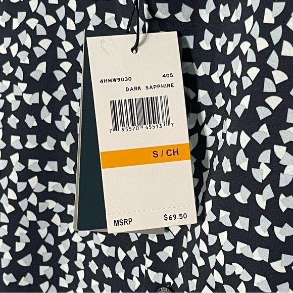 Perry Ellis stretch expandable collar short sleeve men shirt navy blue S NWT - Picture 5 of 10